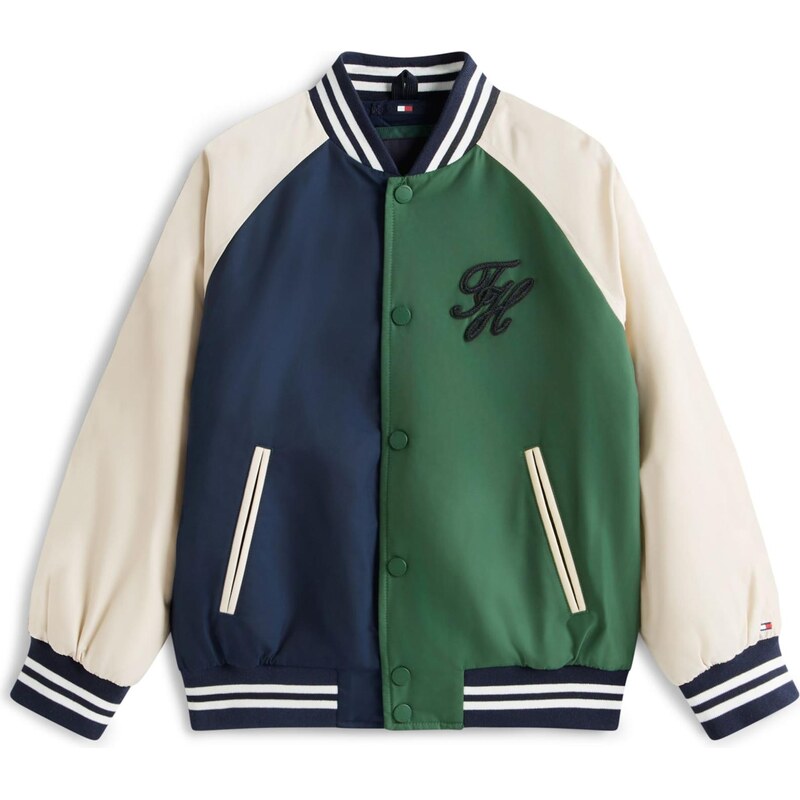 TOMMY HILFIGER Prechodná bunda svetlobéžová / tmavomodrá / zelená 67458917