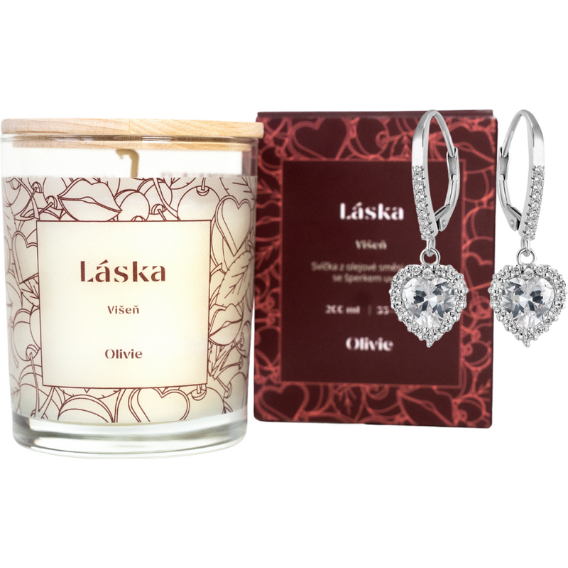 Olivie Svíčka Láska se stříbrnými náušnicemi SRDÍČKA 9989 67464299