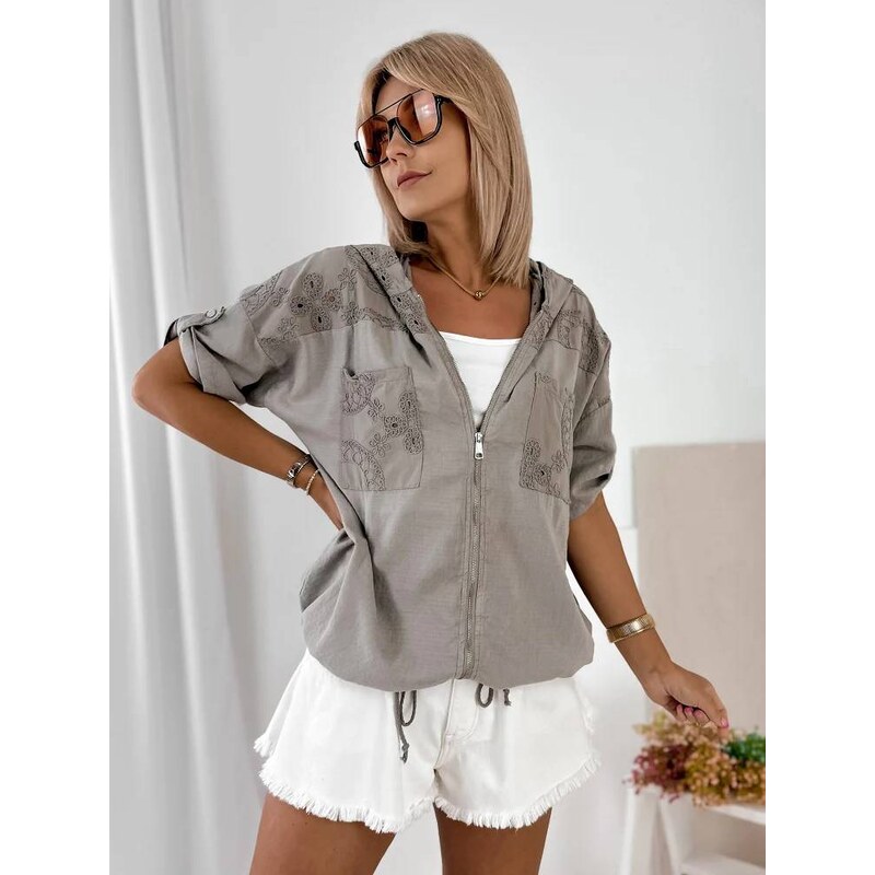 Fashionweek Dámska bavlneno-ľanová oversize mikina s kapucňou na zips 67464380