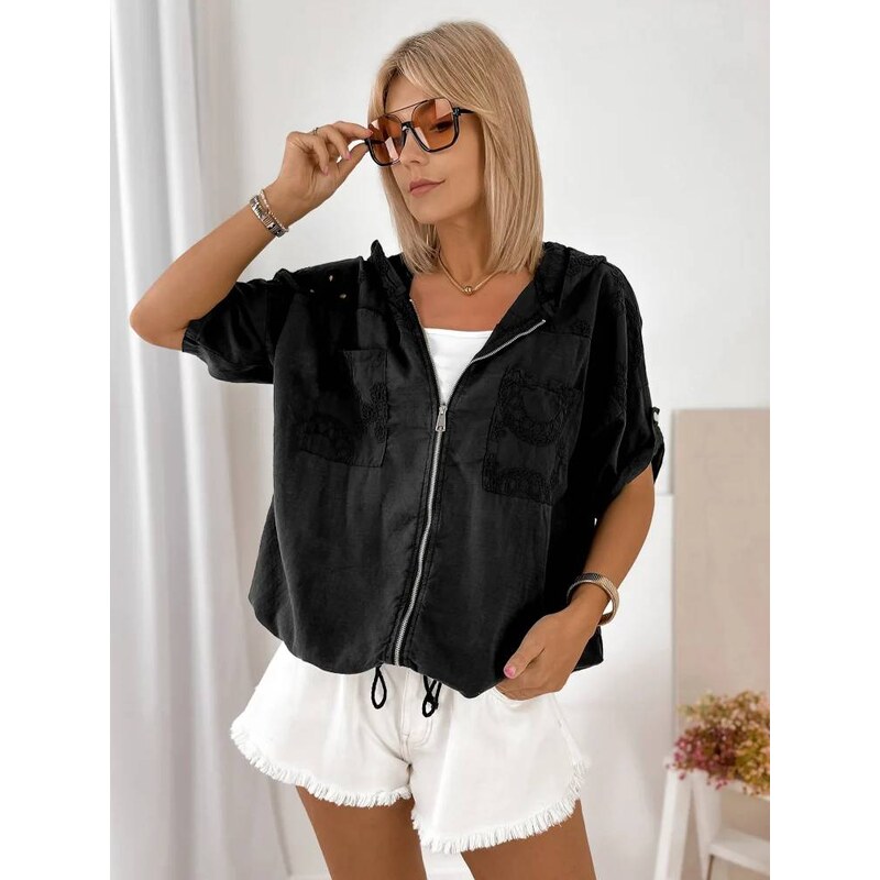 Fashionweek Dámska bavlneno-ľanová oversize mikina s kapucňou na zips 67464381