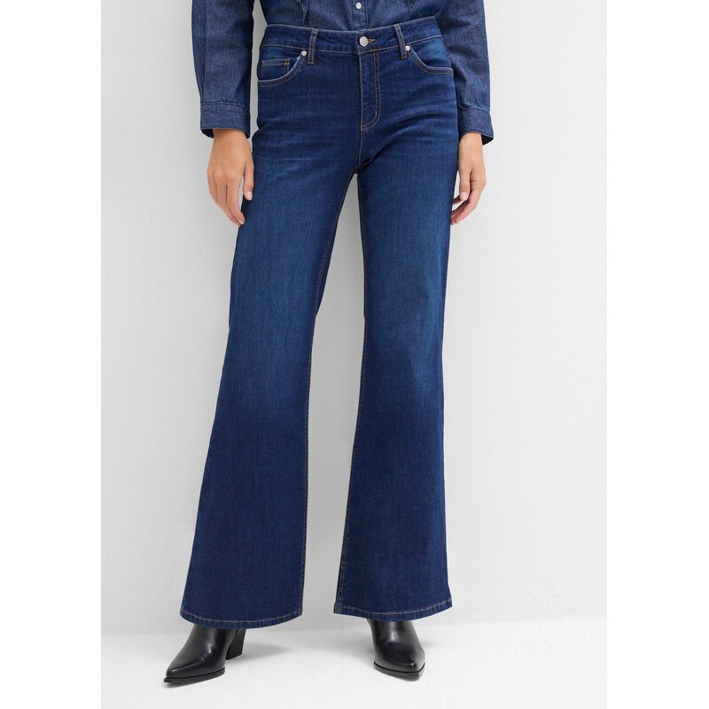 bonprix Zvonové džínsy Mid Waist, farba modrá 65806542