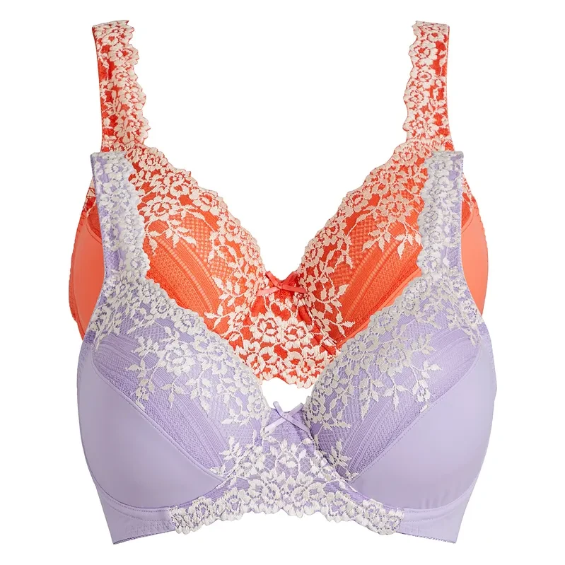 bonprix Podprsenka s kosticami s jemnou čipkou (2 ks), farba oranžová 49696932