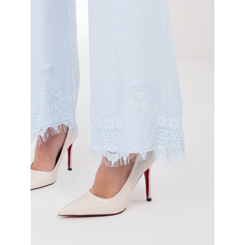 RUE PARIS Svetlomodré rovné rifle s čipkou 67464623