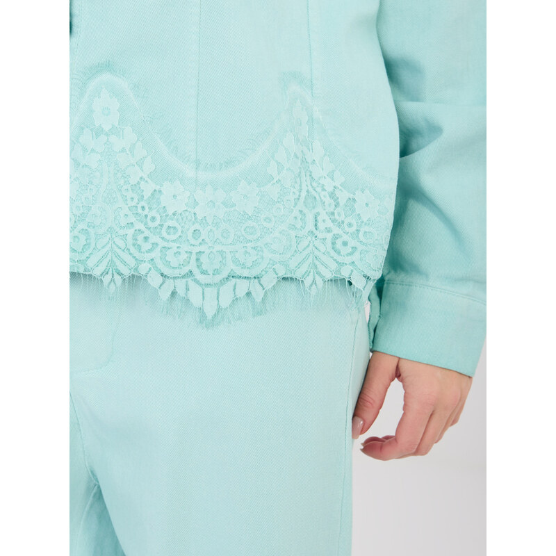 RUE PARIS Mintová rifľová bunda s čipkou 67464628