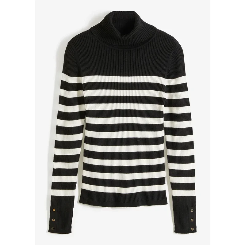 bonprix Pásikovaný rolák z viskózového mixu, farba čierna 46202040