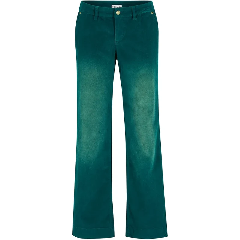 bonprix Strečové kordové nohavice, Wide, farba zelená 47548677