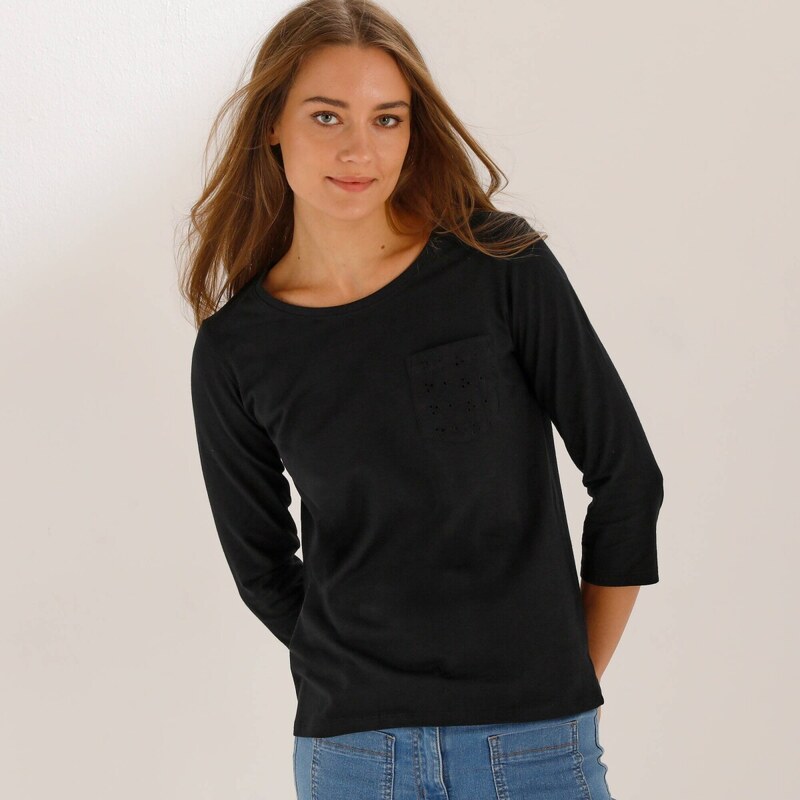 Tričko s madeirovou výšivkou čierna 054 Blancheporte 67484481