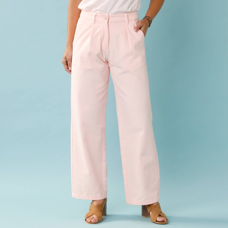 Keprové široké nohavice pre nižšiu postavu svetloružová 052 67484490