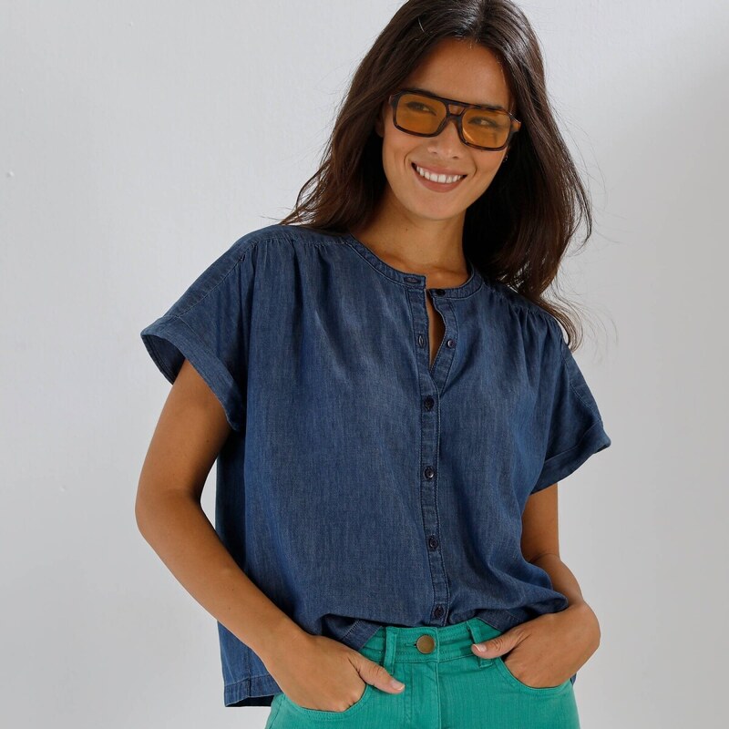 Denimová blúzka s krátkymi rukávmi modrá 054 Blancheporte 67484516