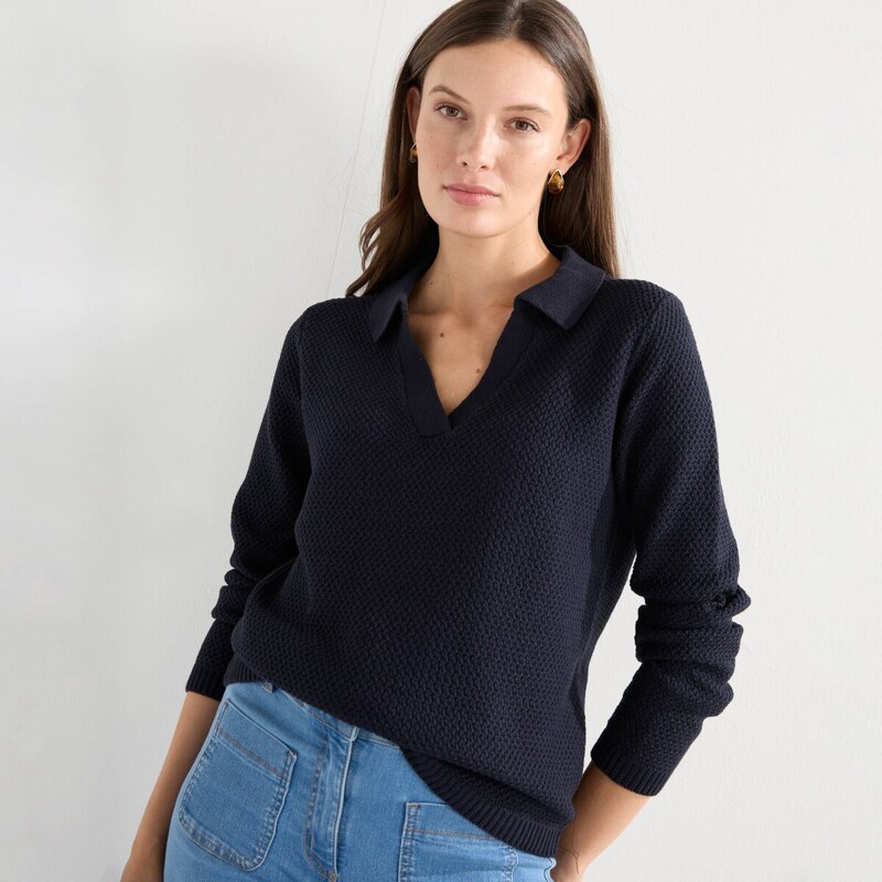 Pulóver s golierom_x000D_ a perličkovým vzorom nám.modrá 054 67484505