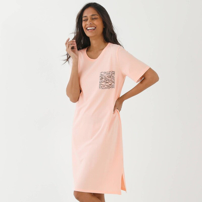 Súprava 2 nočných košieľ s potlačou zvieracej srsti ružová+hnedosivá 67494106