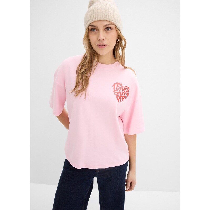 bonprix Tričko boxy z ťažkej bavlny, farba ružová 67426424