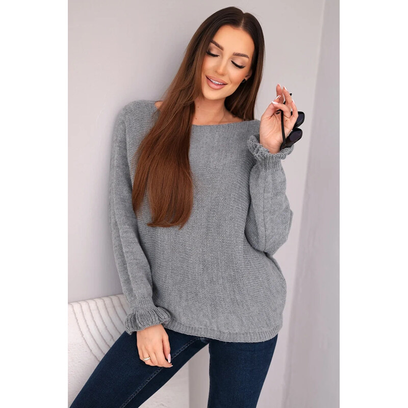 K-Fashion Dámsky mohérový sveter s nariasenými rukávmi a zadným 67757773