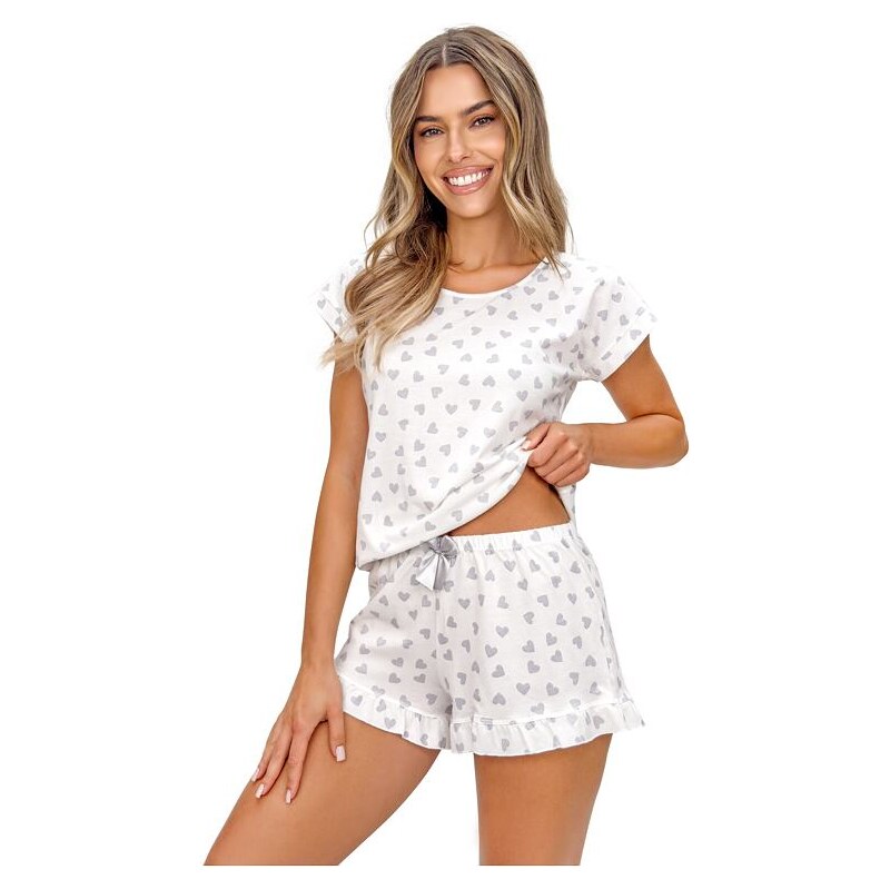 Donna Bavlnené pyžamo Love short srdiečka bielo-sivé 67490023
