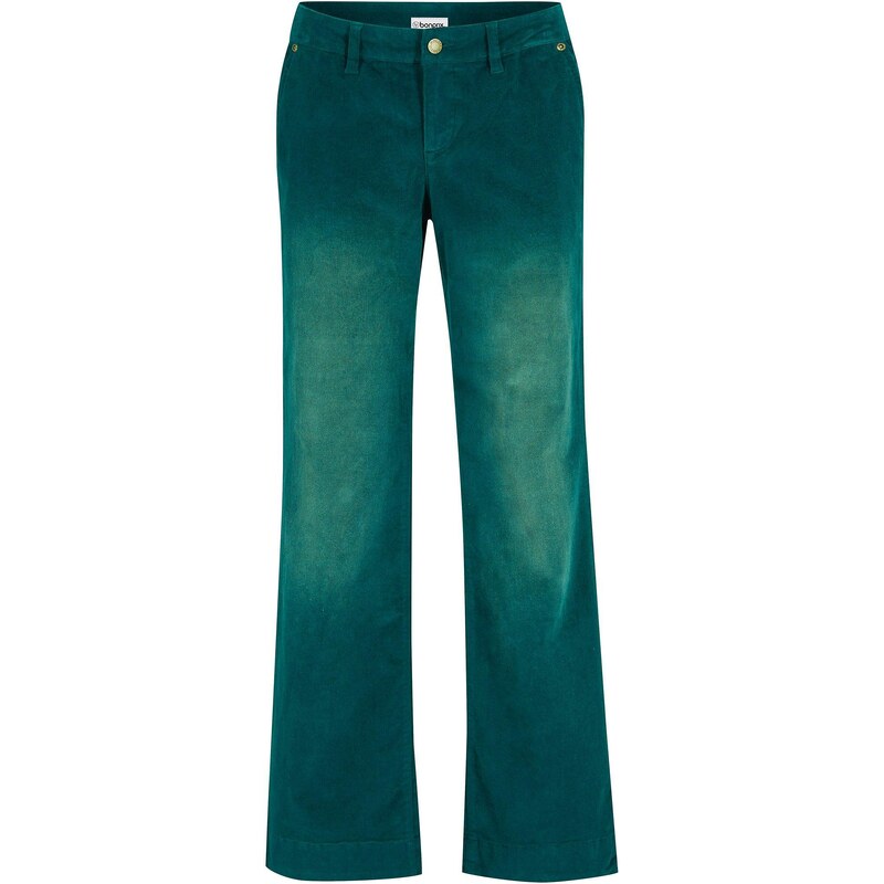 bonprix Strečové kordové nohavice, Wide, farba zelená 47548677