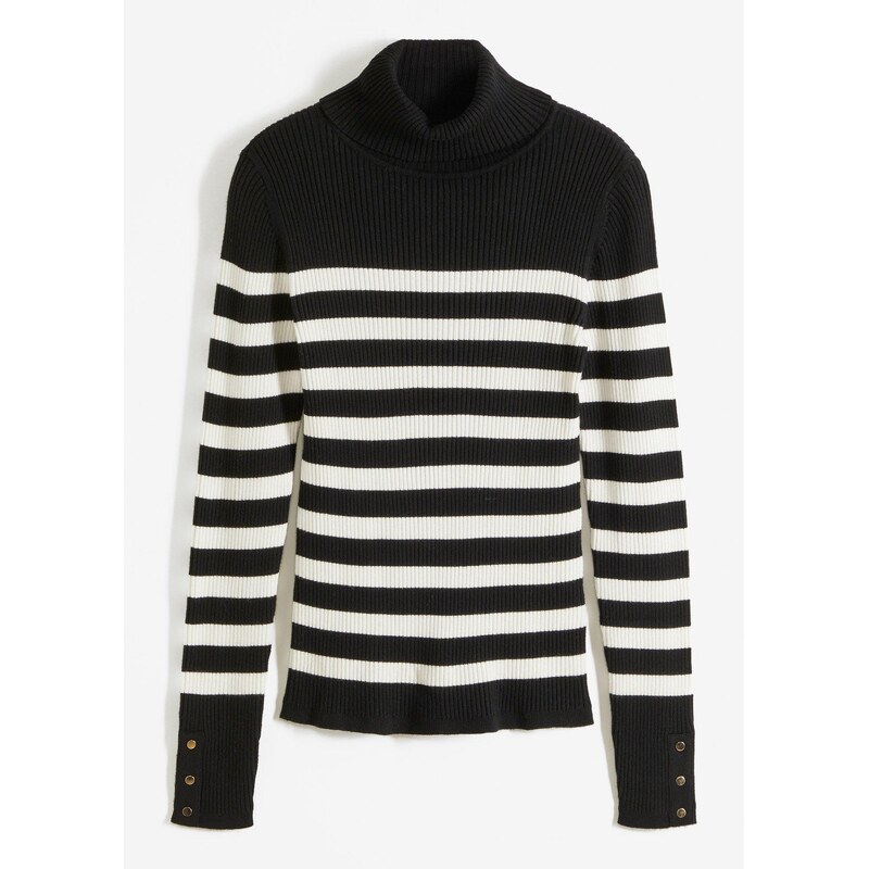 bonprix Pásikovaný rolák z viskózového mixu, farba čierna 46202040