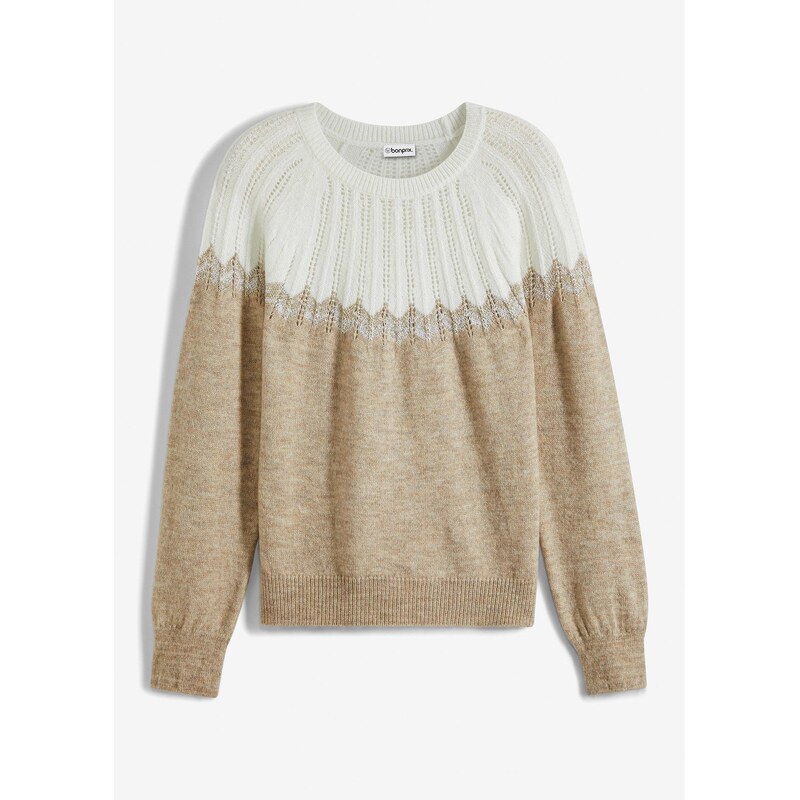 bonprix Ažúrový pulóver, farba béžová 46552540