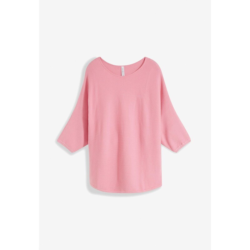 bonprix Oversize-pulóver, vrúbkovaný, z viskózového mixu, farba ružová 48958926