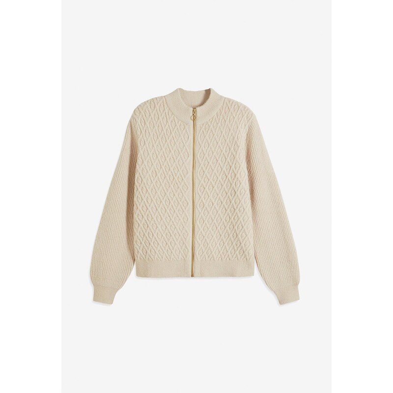 bonprix Pletený sveter s osmičkovým vzorom, farba béžová 57674473