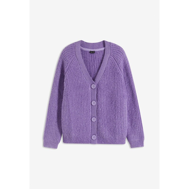 bonprix Pletený sveter, vrúbkovaný, s lesklým efektom, farba fialová 60614395