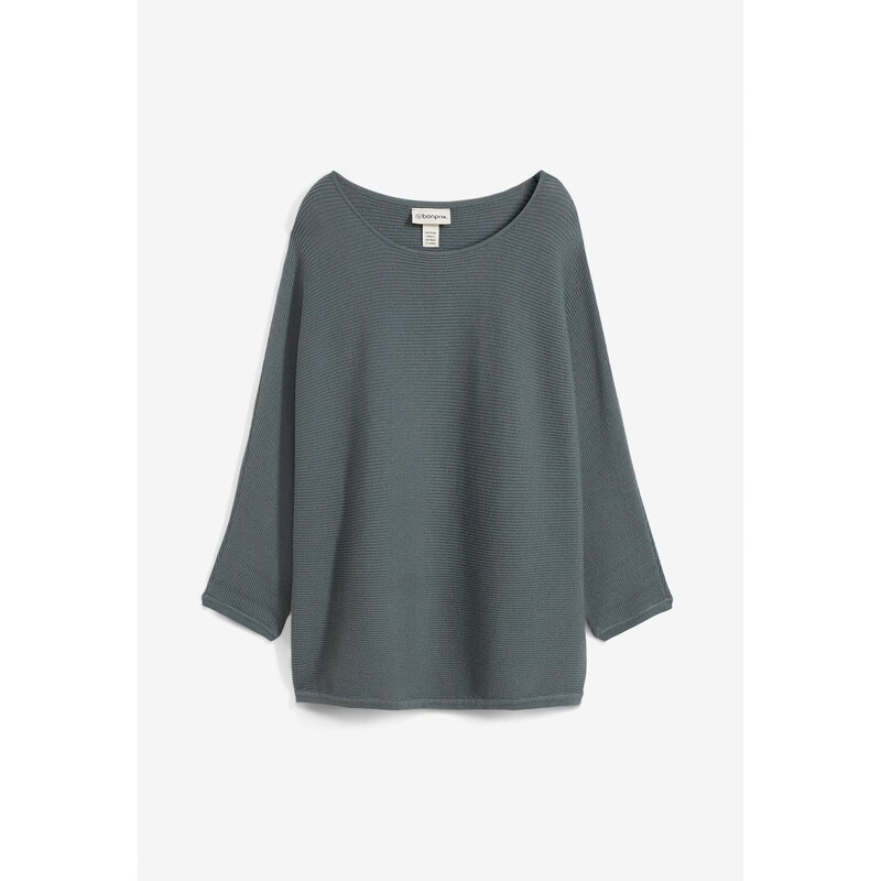 bonprix Oversize-pulóver, vrúbkovaný, z viskózového mixu, farba zelená 61440198
