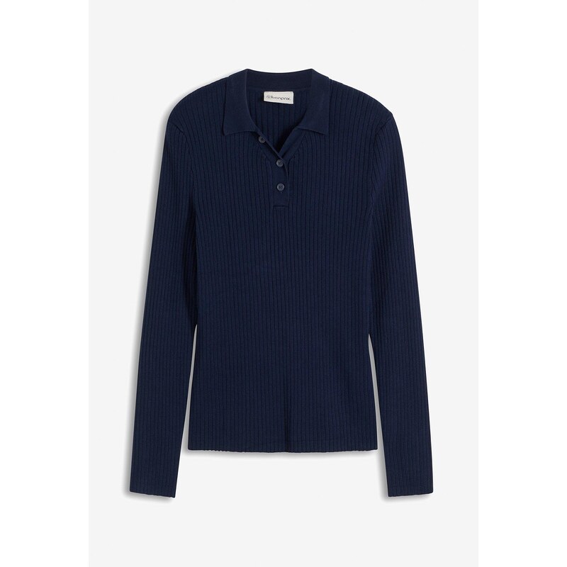 bonprix Polo tričko, vrúbkované, z viskózového mixu, farba modrá 61818559