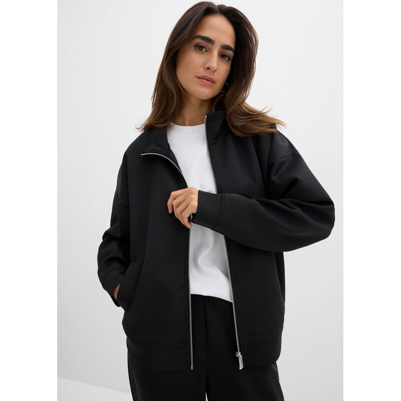 bonprix Úpletový sveter na zips, farba čierna 65262436