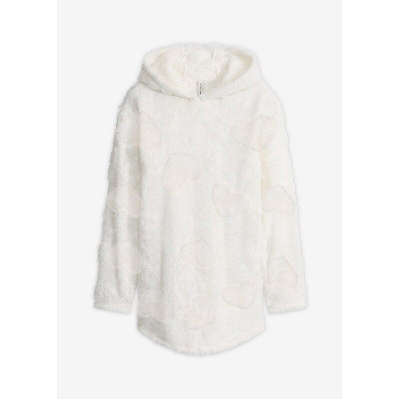 bonprix Dlhý oversize pulóver so srdiečkovým vzorom, farba biela 67426285