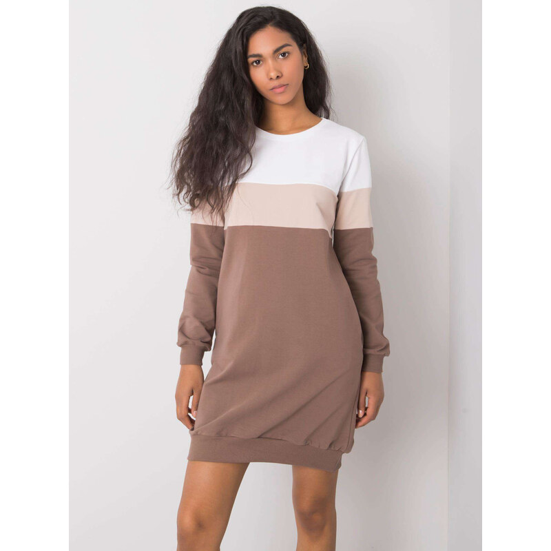 RUE PARIS Hnedo-biele dámske mikinové šaty RV-SK-5869.04-brown 67493395