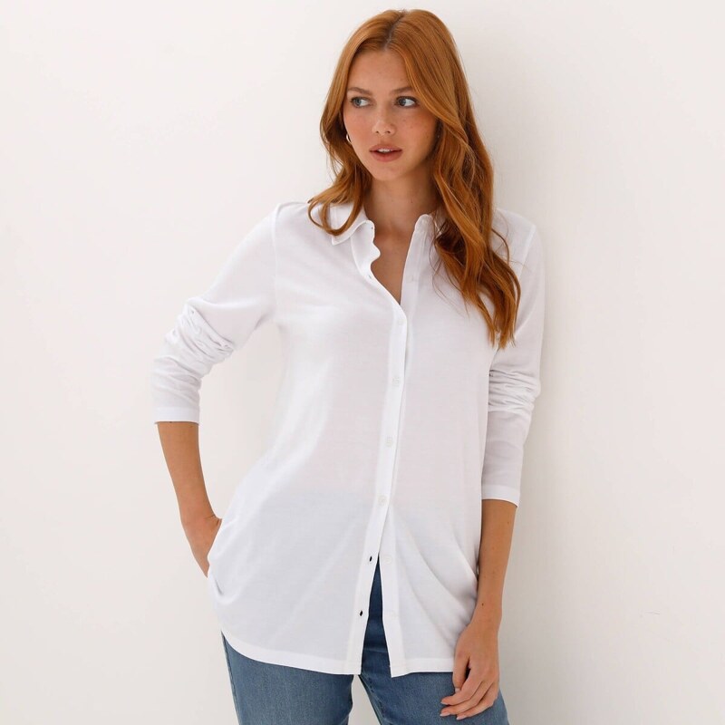 Jednofarebné tunikové tričko s dlhými rukávmi biela 054 Blancheporte 67494117