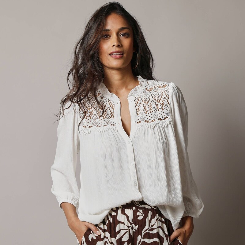 Krepónová blúzka s macramé a 7/8 rukávmi ražná 054 Blancheporte 67494146