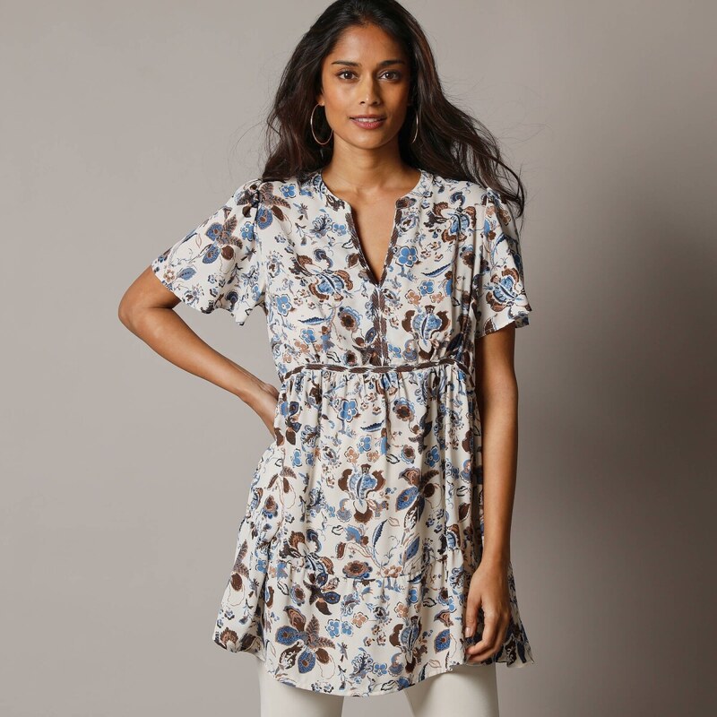 Tunika s výšivkou a potlačou ražná/čokoládová 058 Blancheporte 67494153