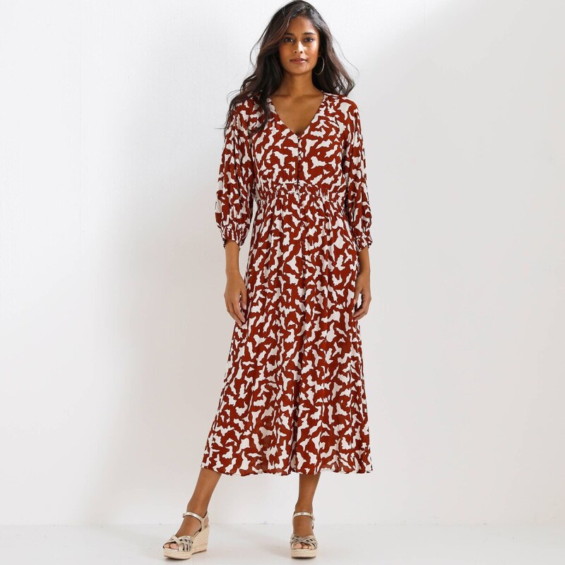 Dlhé krepónové šaty s potlačou terakota/ražna 054 Blancheporte 67494161