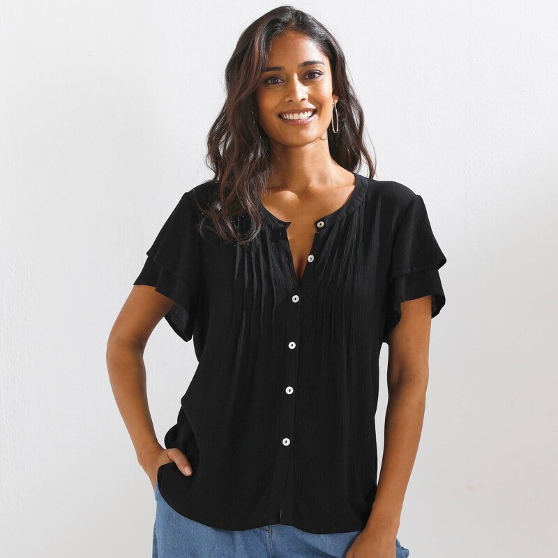 Blúzka so záševkami a krátkymi rukávmi čierna 054 Blancheporte 67494164