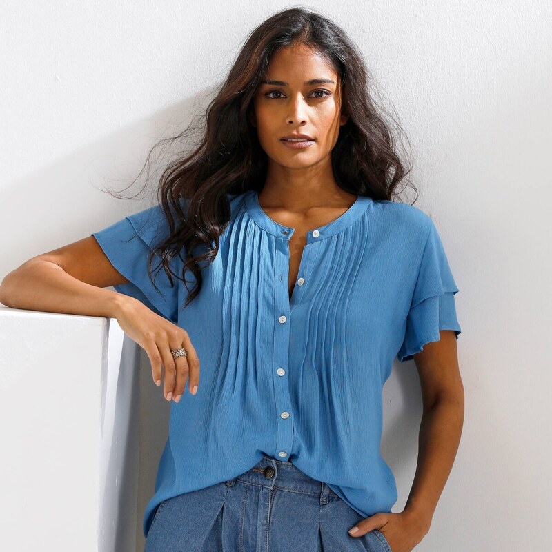 Blúzka so záševkami a krátkymi rukávmi svetlomodrá 054 Blancheporte 67494165