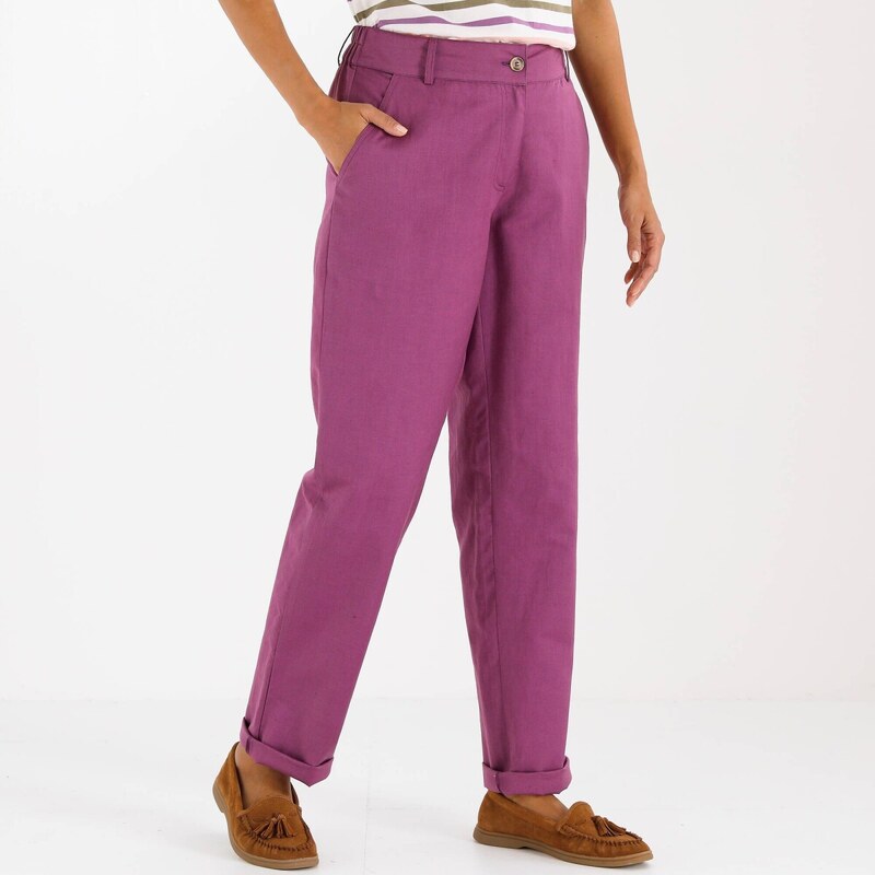 Chino nohavice zo zmesi bavlny a ľanu s pružným pásom sivofialová 054 67494172