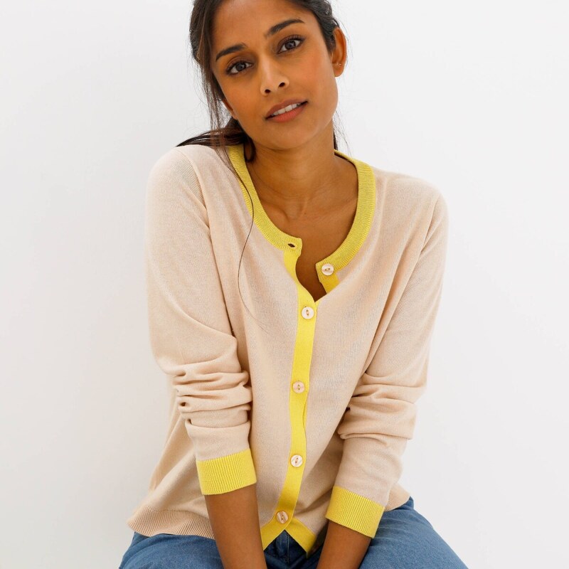 Dvojfarebný sveter s okrúhlym výstrihom bežová/žltá 054 Blancheporte 67494176