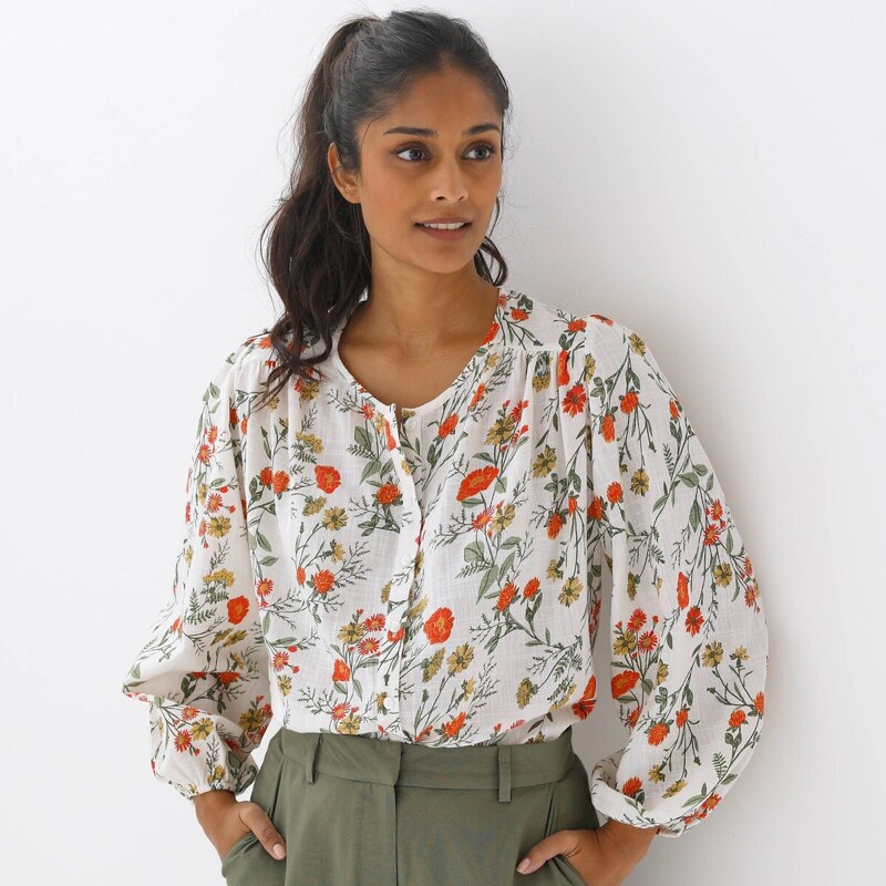 Blúzka s potlačou lúčnych kvetov ražná/khaki 054 Blancheporte 67494177