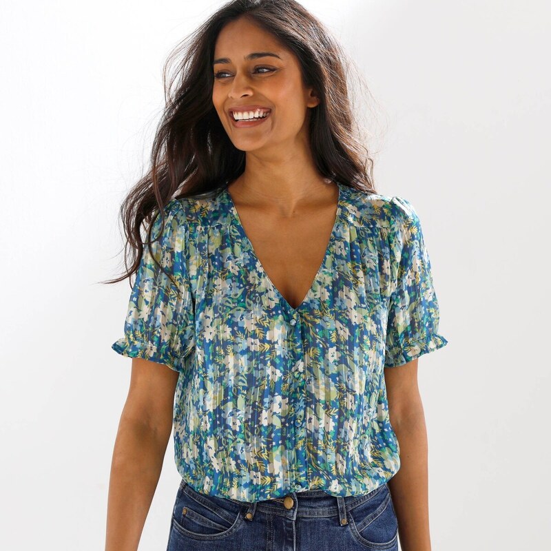 Voálová blúzka s potlačou modrosivá 054 Blancheporte 67494195