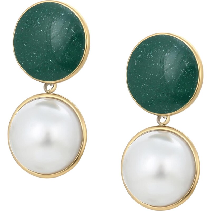 faina Náušnice zlatá / tmavozelená / perlovo biela 67499167