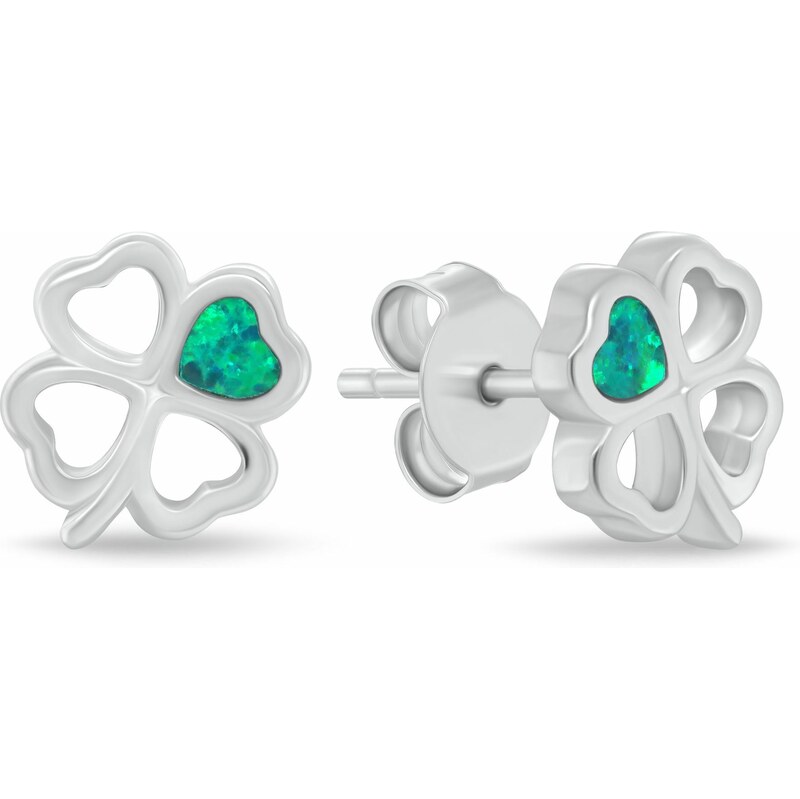 Brilio Silver Strieborné náušnice Štvorlístok so zeleným opálom 67500206