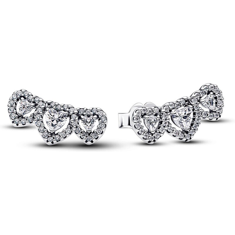 Pandora Pozdĺžne náušnice zo striebra trojité srdcia 294411C01 67500201