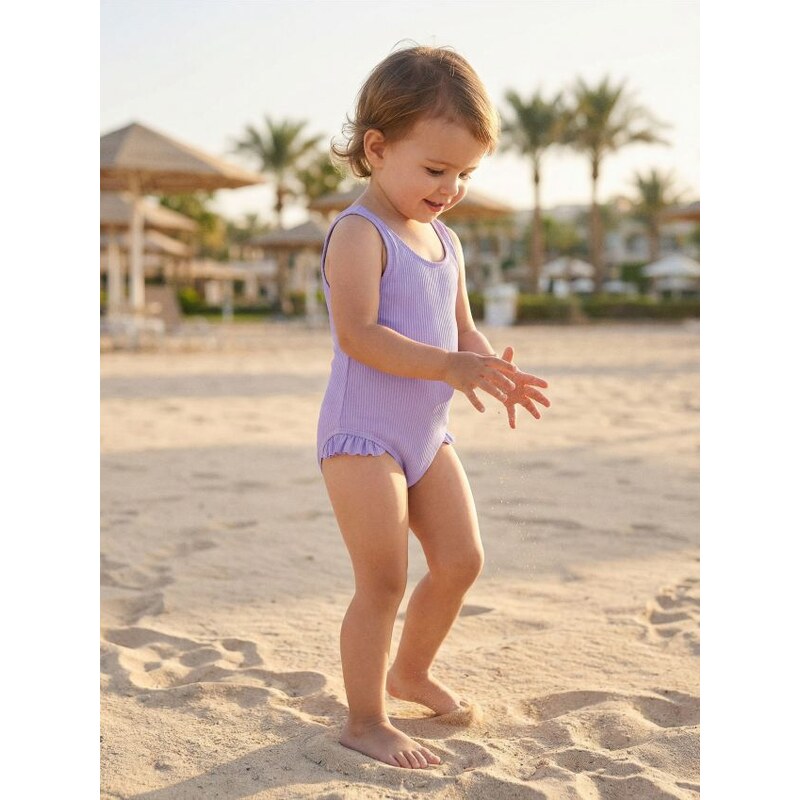 Sinsay - Plavky z rebrovanej tkaniny s volánmi - fialová 67769584