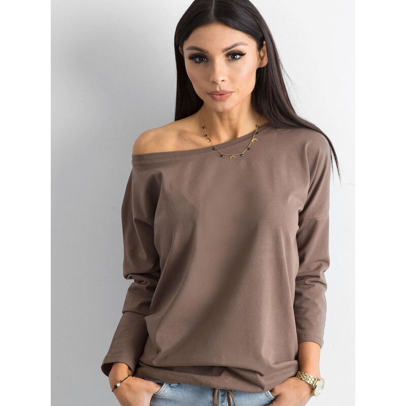 BASIC Dámske hnedé tričko na utiahnutie v páse RV-BZ-4691.35P-brown 67504962