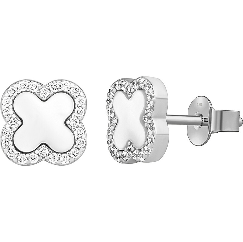 Silvego Strieborné náušnice štvorlístok Jonet s perleťou a Brilliance 67506798