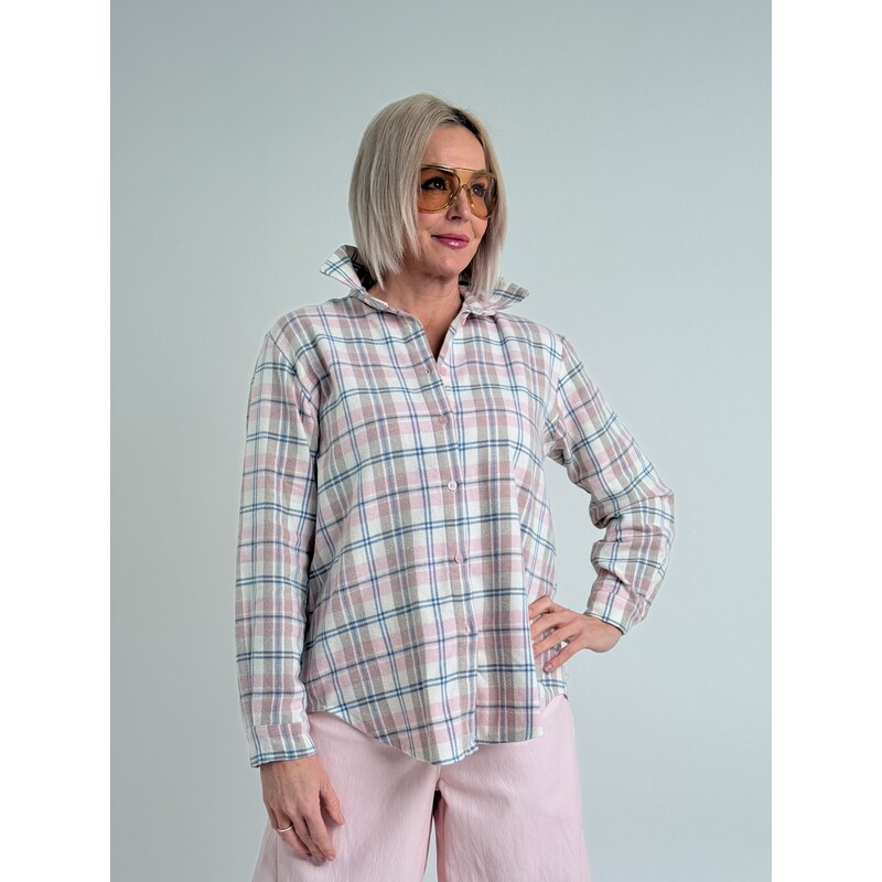 Voga Móda Ružová kockovaná košeľa TALY 67510985