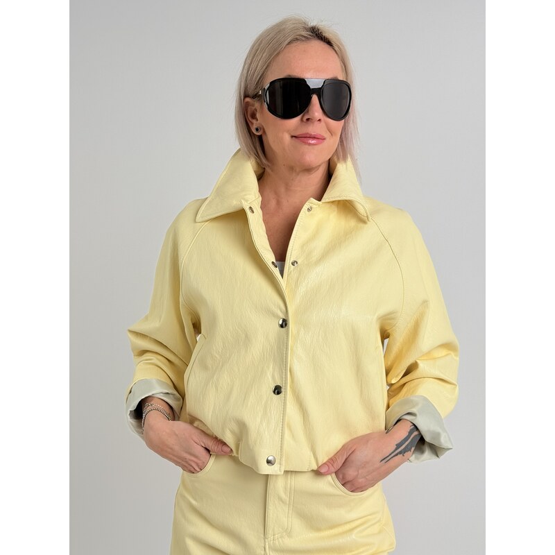 Voga Móda Žltá koženková bunda VINTAGE 67511004