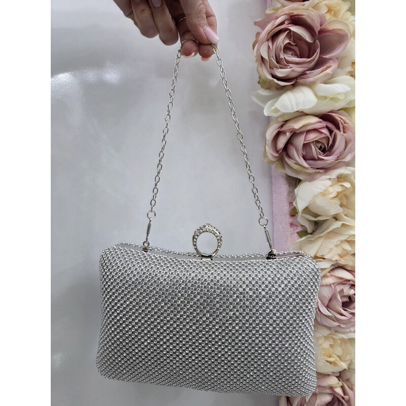 Katrins Fashion Strieborná štrasová spoločenská kabelka 67510859