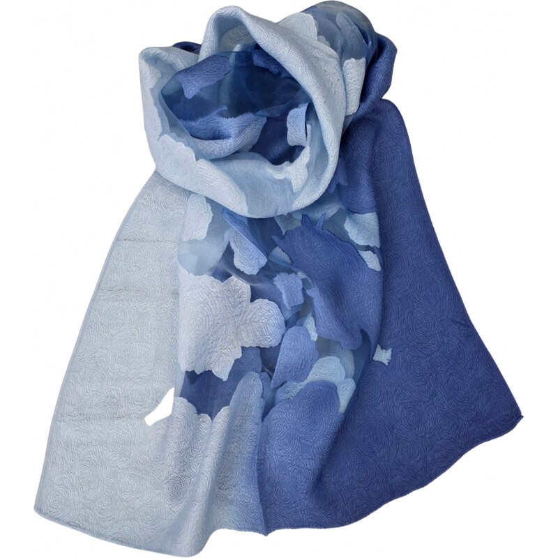 Katrins Fashion Modrý dámsky elegantný šál 67510855