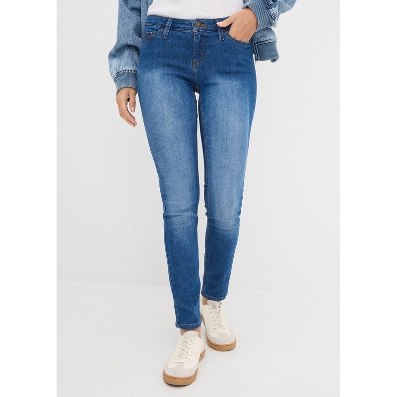 bonprix Skinny džínsy, Mid Waist, streč, farba modrá 44741374
